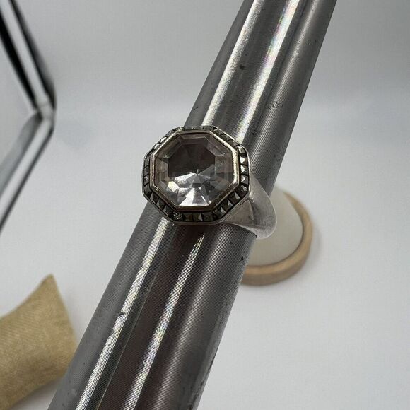 Faceted Quartz Crystal 925 Sterling Large Ring With Spinel READ Size 6.75 - Picture 8 of 16